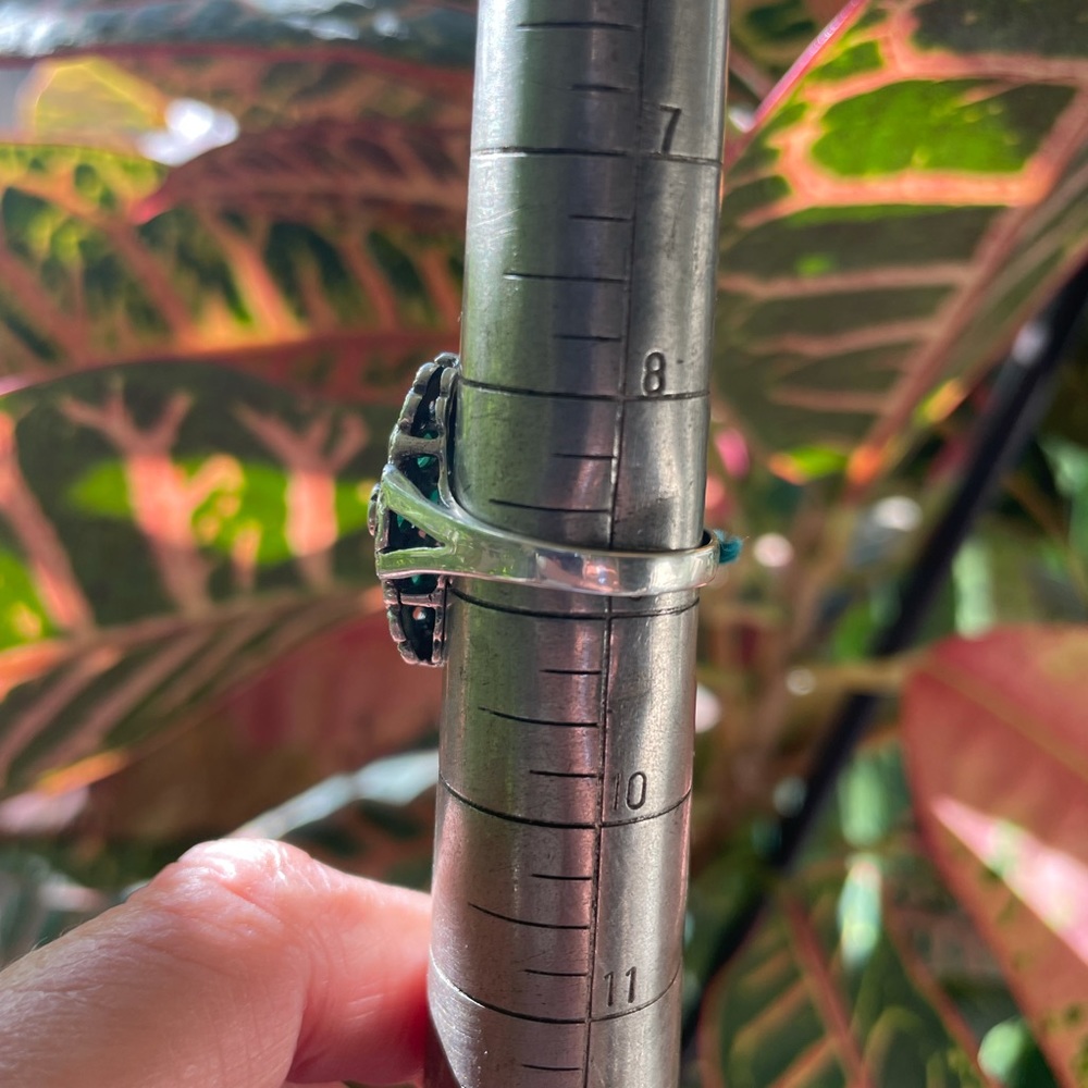 Emerald /Marcasite S925 sterling silver ring - Picture 9 of 11